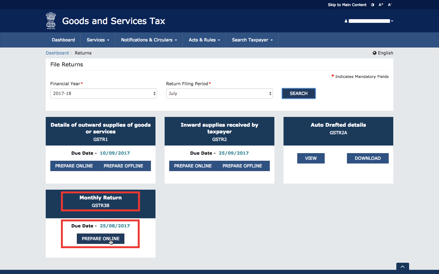 how to file gstr 3b nil return: Click-Prepare-GSTR-3B-Return-Online