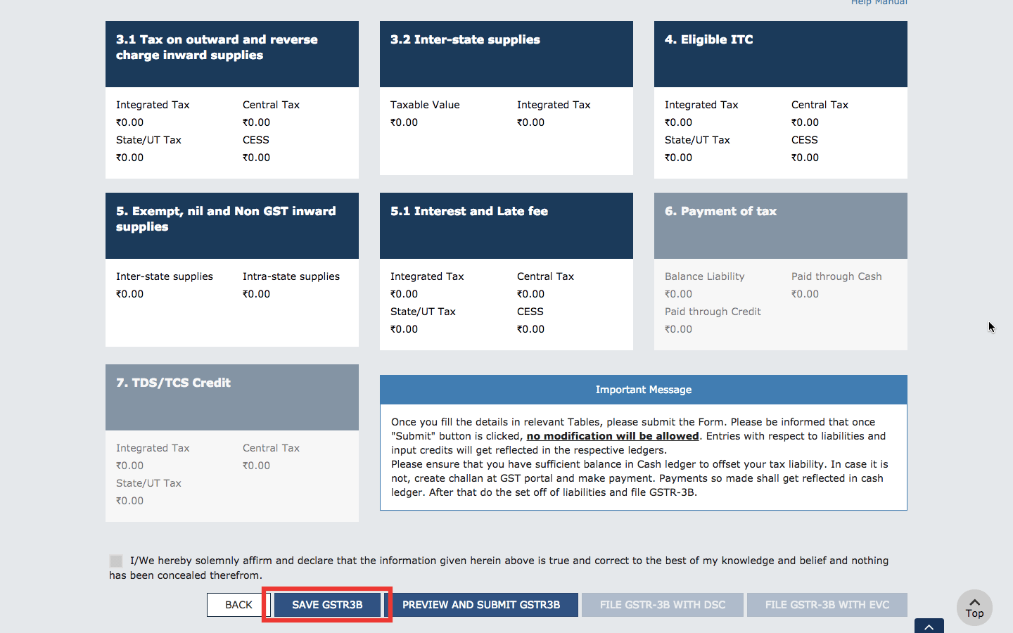 how to file gstr 3b nil return: Click-on-Save-GSTR-3B-Return